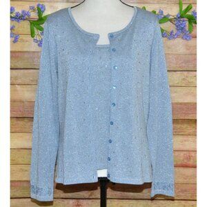 Emma James M Blue & Metallic Silver Sequin 2 Piece Silk Blend Jacket & Tank Top